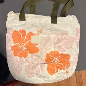 Aloha Collection White and Orange Floral Tote Bag
